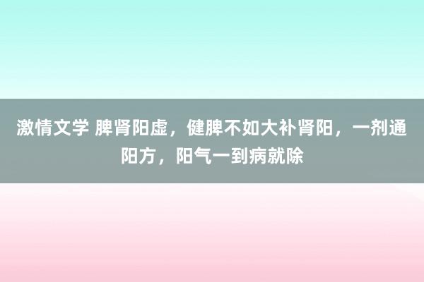 激情文学 脾肾阳虚，健脾不如大补肾阳，一剂通阳方，阳气一到病就除