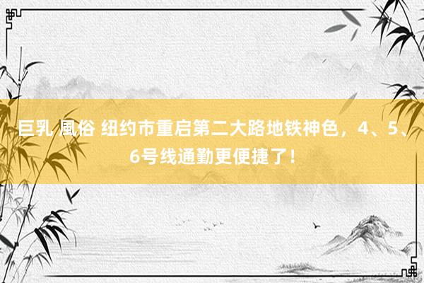 巨乳 風俗 纽约市重启第二大路地铁神色，4、5、6号线通勤更便捷了！