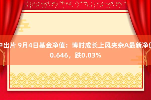 中出片 9月4日基金净值：博时成长上风夹杂A最新净值0.646，跌0.03%