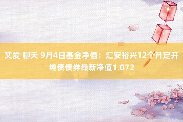 文爱 聊天 9月4日基金净值：汇安裕兴12个月定开纯债债券最新净值1.072