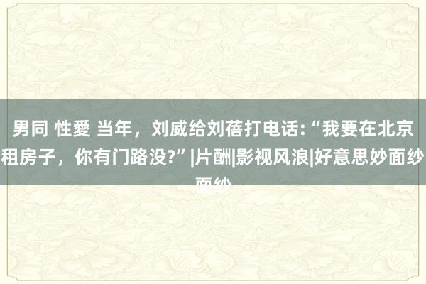 男同 性愛 当年，刘威给刘蓓打电话:“我要在北京租房子，你有门路没?”|片酬|影视风浪|好意思妙面纱